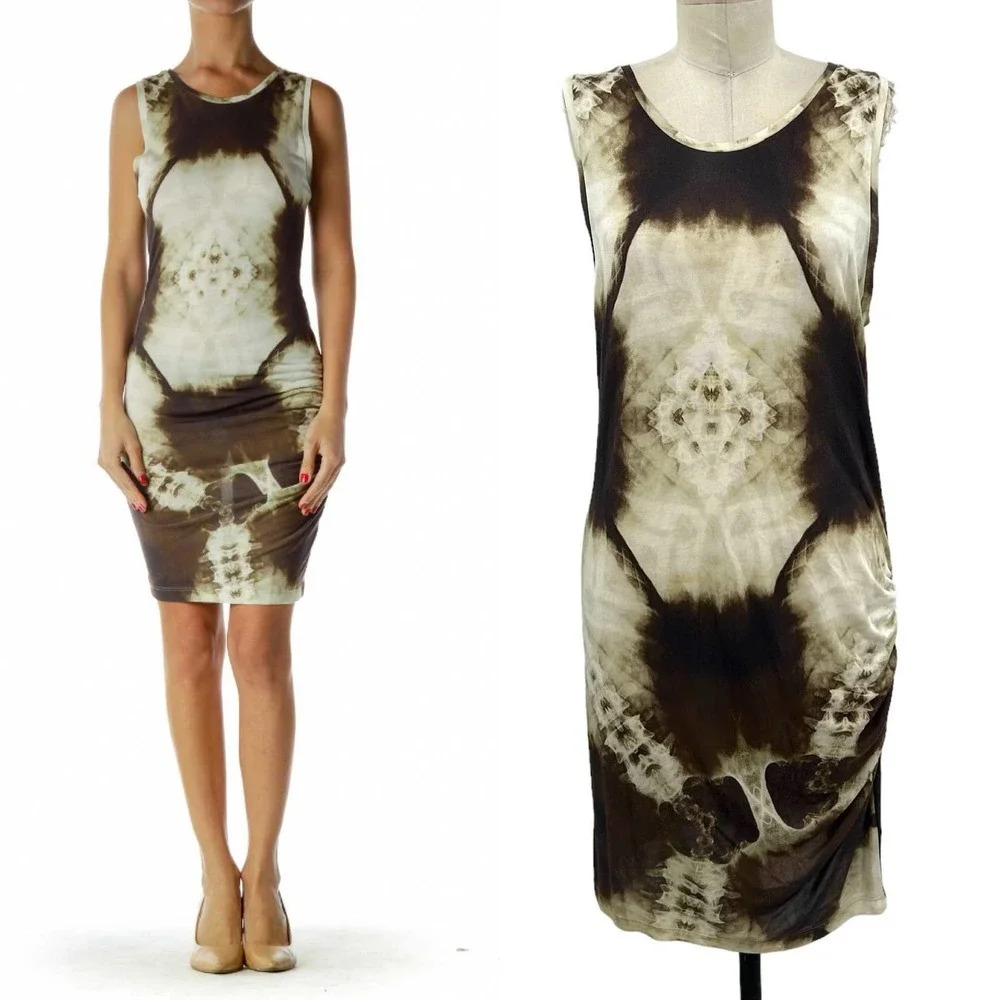 Haute Hippie Brown X-Ray Tie-Dye Print Tank‎ Dress Size Large